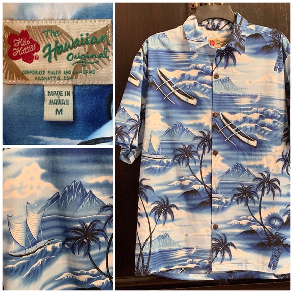 🌴 Men’s Hawaiian Shirt Tikis Canoes Rayon 🌴 - Picture 1 of 8